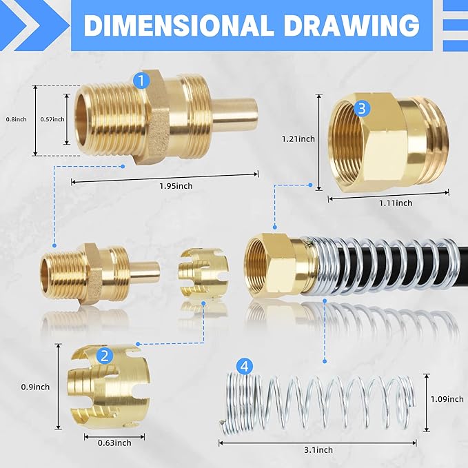 3/8??Hose x 1/2??Male Connector with Spring Guard, Dazakoot 2 Pack Air Brake Hose End Brass Fitting with 2 Pack 3/8??Sleeve Tube