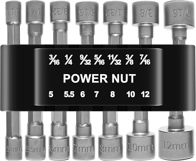 14-Piece Power Nut Driver Set, 1/4 Inch Hex Shank Metric & SAE Socket Wrench Drill Bits for Impact Driver, Power Drill and Screwdriver