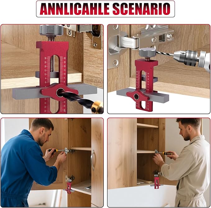 Cabinet Door Mounting Jig 2-in-1 Mounting Tool with Quick Edge Positioner,Adjustable Cabinet Door Installation Positioner,Cabinet Door Positioning Tool Jig for Most Cabinet Doors(Red)