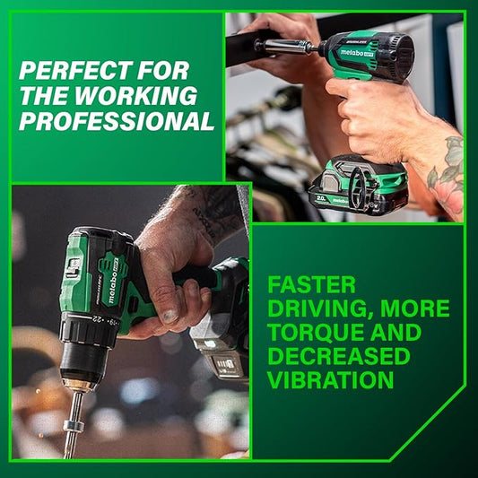 Metabo HPT 18V MultiVolt Cordless Brushless Driver Drill & Impact Driver Combo Kit, Power Tool Kit, 2 Lithium-Ion Metabo HPT Batteries and Charger, High Torque, Compact Lightweight Design, KC18DEXQB