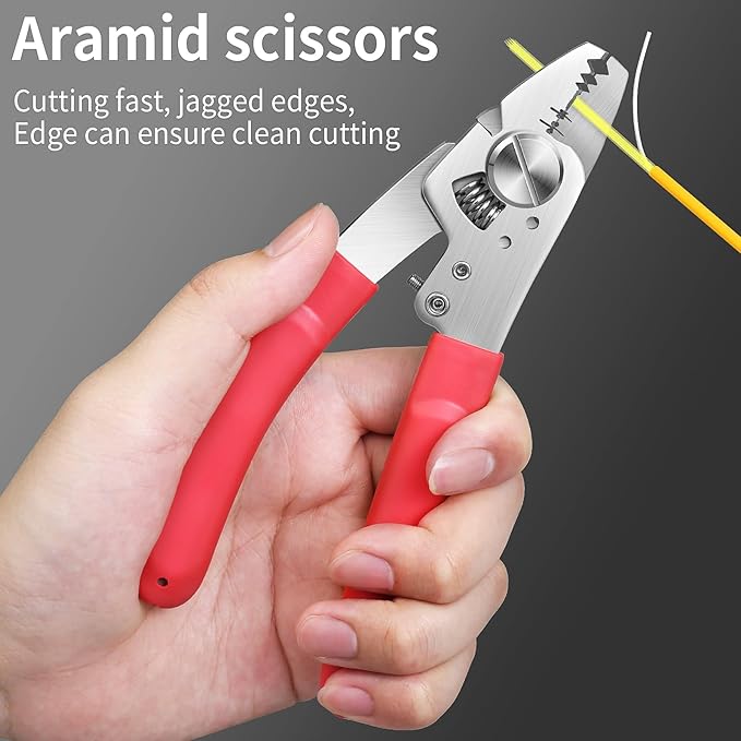 2-piece kit Fiber Optic Stripper & Fiber optic cleaning clip 7-in-1 Functions Fiber Optic Stripping Pliers, 5G/4G Stripping Holes And Fiber Optic Scissors, For Network/Coaxial/Fiber Optic Cables