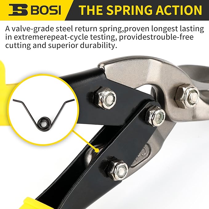 10 Inch Aviation Tin Snips Right Cut, Heavy Duty Sheet Metal Cutter Snips Shears Cutting Metal Sheet Chrome Vanadium Steel Sharp Blades Safety Latch