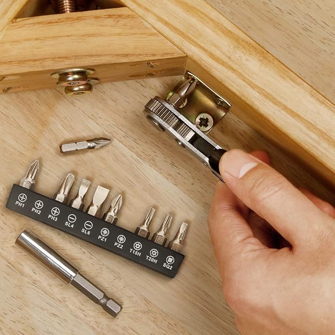 STREBITO Mini Ratchet Set 12-Piece 1/4 Right Angle Screwdriver Set - Small Ratcheting Wrench 90 Degree Offset High Torque Low Profile for Tight Spaces