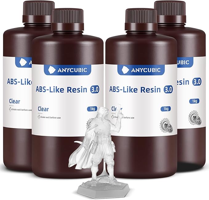 ANYCUBIC ABS-Like Resin 3.0, 3D Printer Resin with Enhanced Strength and Toughness, High Precision and Minimal Shrinkage, Wide Compatibility for All LCD Resin 3D Printers (Clear, 4kg)