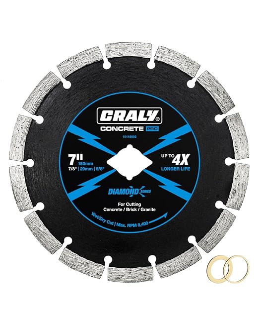 CRALY 7 Inch Super Thin Segmented Diamond Blade, 7/8 in Arbor, 7'' Diamond Stone Blade for Angle Grinder & Masonry Saw, Diamond Cutting Wheel for Cutting Concrete, Brick, Granite, Block