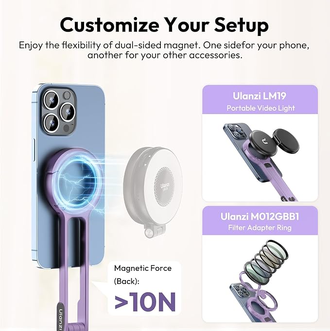 ULANZI MA30 Magnetic Phone Tripod Stand for iPhone, Aluminium Maglock Smartphone Mini Tripod Pocket Cell Phone Stand Strong Magnet Compatible with iPhone 17 16 15 14 13 12 Series, Lavender