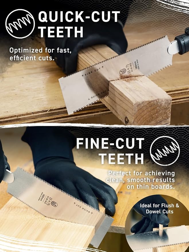 HIBINO Japanese Pull Saw 7” Ryoba Hand Saw | Quick-Cut & Fine-Cut Teeth | Compact, Double-Edge Blade for Precision Woodworking, Joinery & Detail Projects | Replaceable Blade | Made in Japan