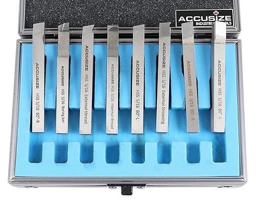 Accusize Industrial Tools 5/16'' 8 Pc H.S.S. Tool Bit Set, Pre-Ground for Turning and Facing Work, 2662-2002