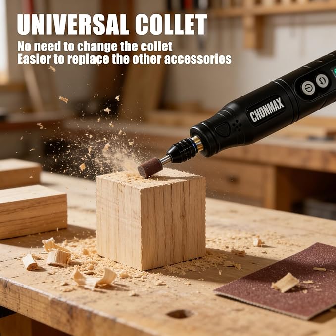 CHOKMAX Cordless Rotary Tool, 6-Speed Working Sreen Display Grinder Kit with Universal Collet and Front LED Light, 68 Accessories Art Craft Tool for Engraving, Sanding, Polishing, Drilling, Grinding