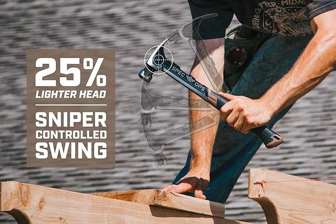 Spec Ops Tools Nailing Hammer, 20 oz, Rip Claw, Smooth Face, Shock-Absorbing Grip, 3% Donated to Veterans