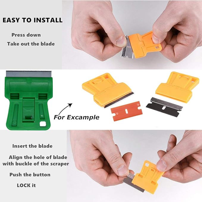 1.5 inches High Visibility Mini Razor Blade Scraper Glass Scraper Green Paint Window Scraper With 5 Metal Scraper Razor Blades 5 Dual Plastic Double Edge Razor Blades Removing Decal Stickers