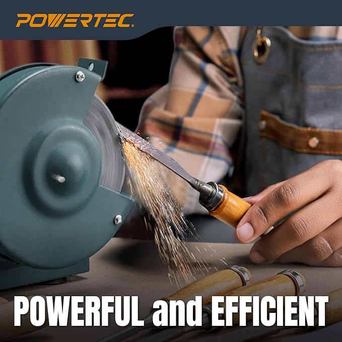 POWERTEC Bench Grinder Wheel 8 Inch 80 Grit, Aluminum Oxide Grinding Wheel for Bench Pedestal Grinder, 1" Thick 5/8" Arbor, Sharpening & Shaping Drill Bits, Blade, and Chisel 1PK (15521)