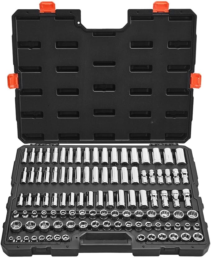 104-Piece 3/8" Drive Socket Set,Metric (6-24mm),Deep and Standard Sockets,Chrome Plated CR-V Steel,with Storage Case,Professional Mechanic Tool Kit for Automotive Repair