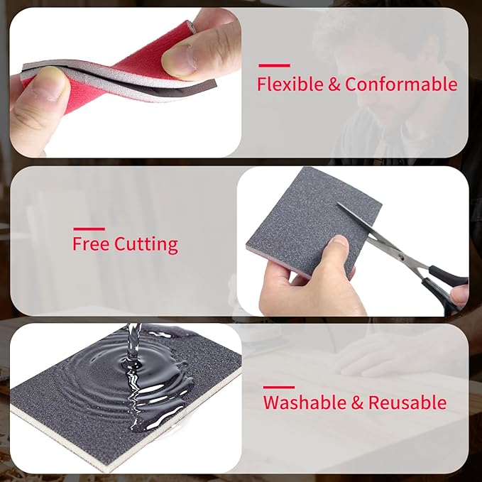 26PCS Sanding Sponge, Washable and Reusable Sanding Blocks, Hook & Loop Wet Dry Sandpaper Block for Drywall Metal Wood Furniture and Model Polishing, 120-3000 Grit Sand Paper Assortment Pack