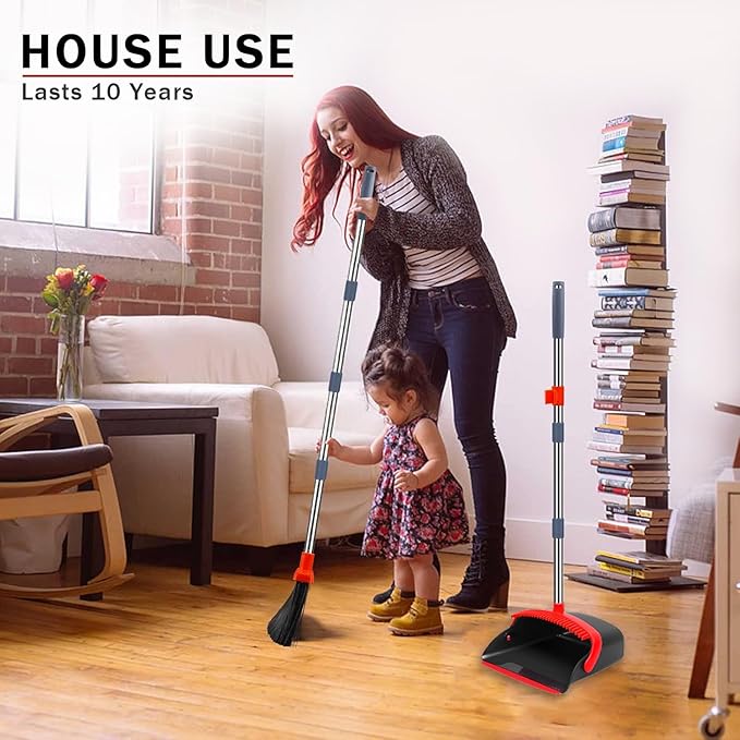 2-Pack is More economical竊똁rooms with Dustpan Combo Set竊?with 52" Long Handle, Dustpan Teeth with self-Cleaning Function, Indoor and Outdoor Sweeping, Perfect for Home Office
