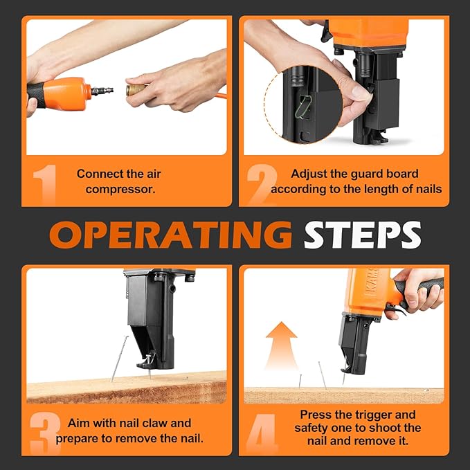 BD70 Pneumatic Nail Puller with Safety Lock, Air-Powered Denailer for Rusty Nails, Pallets & Recycled Wood