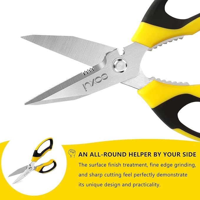 8-Inch Heavy Duty Scissors ??Ultra Sharp Stainless Steel Shears with Serrated Edge & Protective Cover, Ideal for Cardboard, Wire, Fabric & More (Yellow)