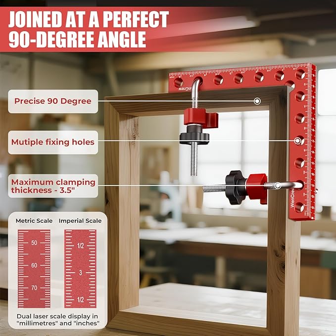 Corner Clamps for Woodworking, WenCrew 4pcs 90 Degree Right Angle Clamp 5.5" Aluminum Alloy Clamping Positioning Squares Woodworking Tools for Frame, Box, Drawer, Cabinets, Gifts for Men Dad