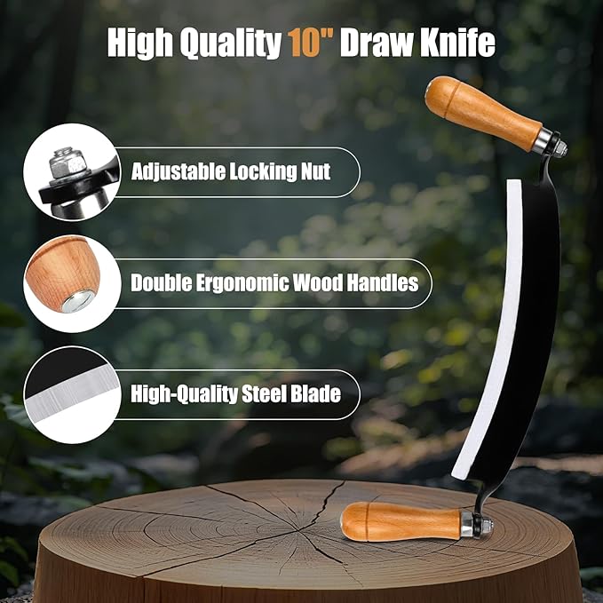 10'' Draw Knife,Draw knife debarking tool,Curved Draw Knife,Draw Shave Tool Debarking Hand Tool,ergonomic handle,simple and effortless to use,bark stripper tool