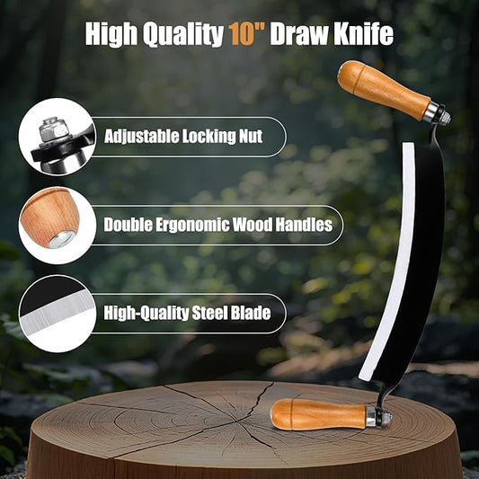 10'' Draw Knife,Draw knife debarking tool,Curved Draw Knife,Draw Shave Tool Debarking Hand Tool,ergonomic handle,simple and effortless to use,bark stripper tool