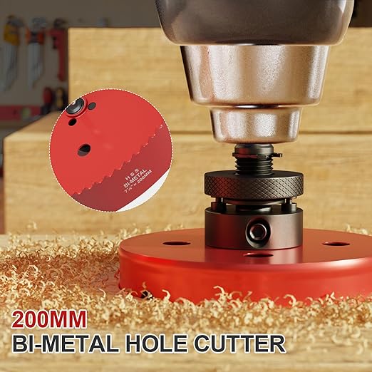 7-7/8" (200mm) Bi-Metal M42 High Speed Steel Hole Saw with Pilot Drill Bit, Smooth Cutting Edge for PVC, Drywall, Wood, Plastic, Gypsum Board, Rubber, Thin Metal