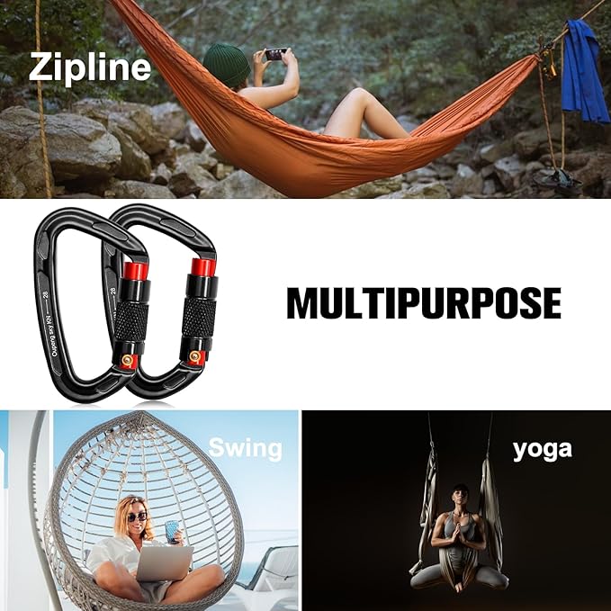 Auto Locking Carabiner Clips - 28KN (6172lbs) Heavy Duty Caribeaners 竊?PCS Large Carabiner Clip for Keychains竊똇ammock竊똂amping, Gym, Hiking, Outdoor 竊똃og Leash