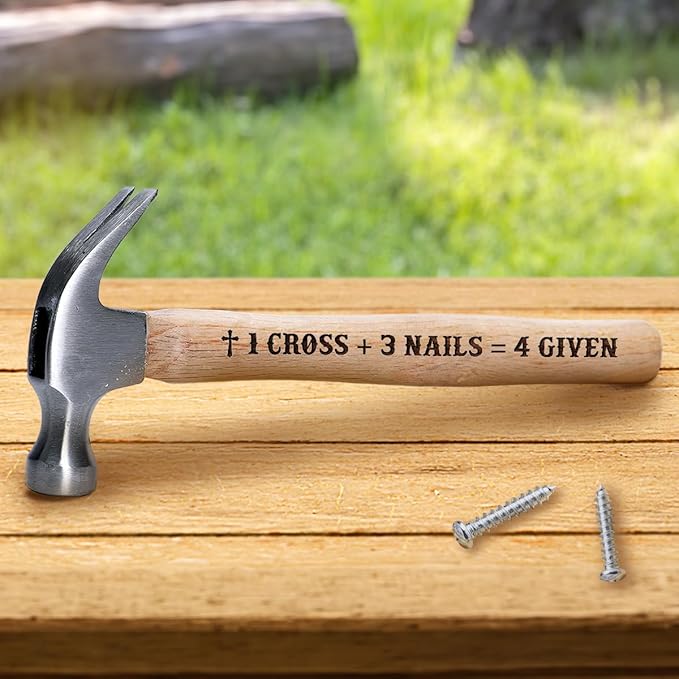 Jesuspirit - Engraved Hammer - Christimas Gifts, Wooden Hammer for Housework - Christian Gifts For Men, Father - Anniversary Gifts - Wedding Gift For Handy Man (1 Cross 3 Nails 4 Given)