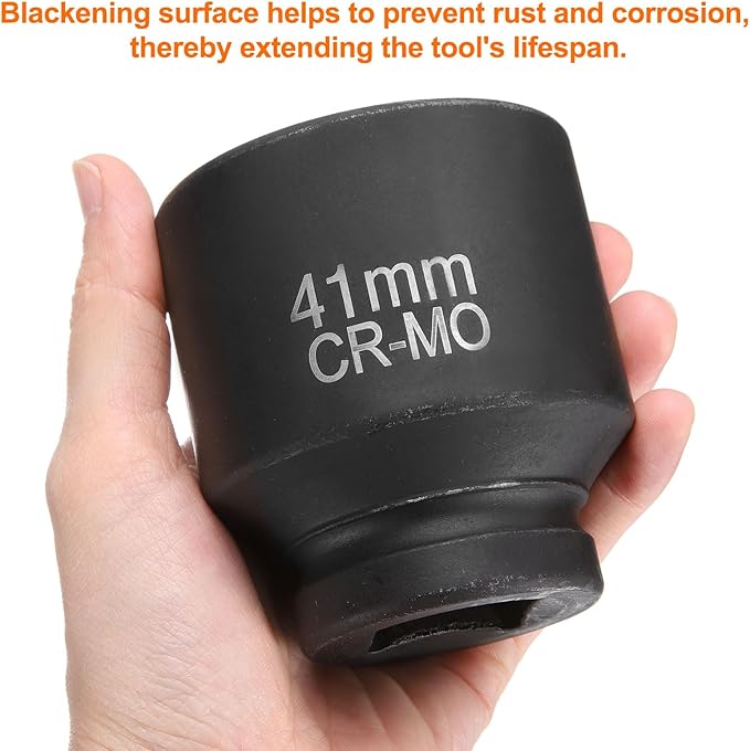 HARFINGTON 4 Point Square Socket 1" Drive 41mm Metric Square Impact Socket CR-MO Blackening Standard Wheel Sleeve Pneumatic Sleeve Tool for Auto Repair Mechanical Maintenance Home Use
