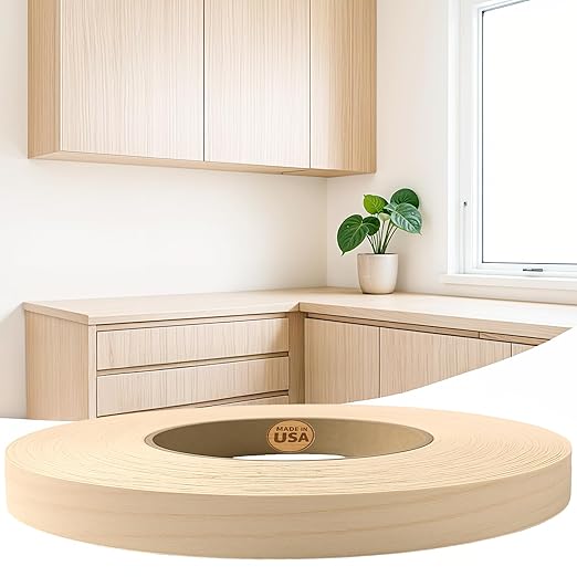 Edge Supply Birch Pre-Finished 1 in x 250 ft Roll with a Clear Lacquer UV Finish ??Pre-Glued Iron On Real Wood Veneer Edging ??Edge Banding Tape with Hot Melt Adhesive, Ideal for Furniture & DIY.