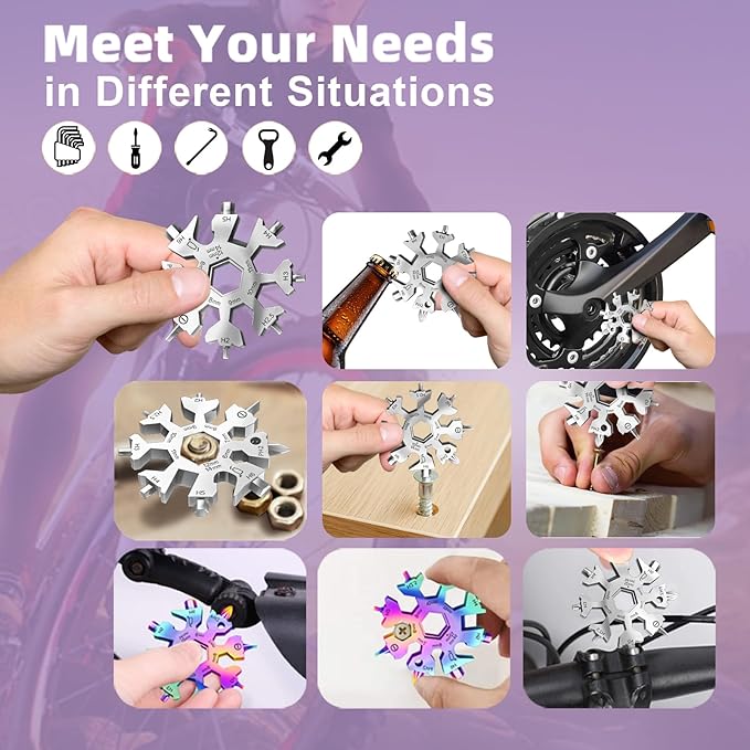 Vickay 2 Pack 18 in 1 Snowflake Multi Tool, Phillips Flat Screwdriver Kit/Wrench/Bottle Opener, EDC Camping Gear, Gifts for Men (Black+Silver)