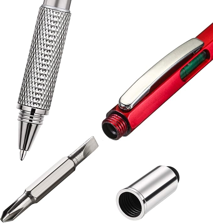 Zhanmai 8 Pcs Gift Pen for Men 6 in 1 Multitool Pen with Ruler Level Refills Screwdriver Stylus Christmas Stocking Stuffers Gift for Men Dad Husband Adults Birthday Present(Red)