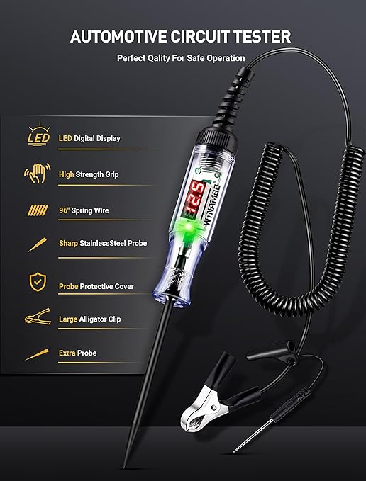 Automotive Test Light with 3-120V LED Digital Voltage Display, Auto Circuit Tester with Voltmeter & Dual Color Polarity Indicate, Electric Test Pen w/Stainless Probe for Car/Truck/SUV Checker