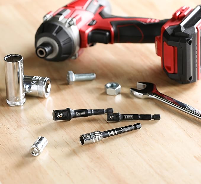 ARES 22048 ??2-Pack 3-Inch Impact Grade Socket Adapter Set - Turns Impact Drill Driver into High Speed Socket Driver - 1/4-Inch, 3/8-Inch, and 1/2-Inch Drive