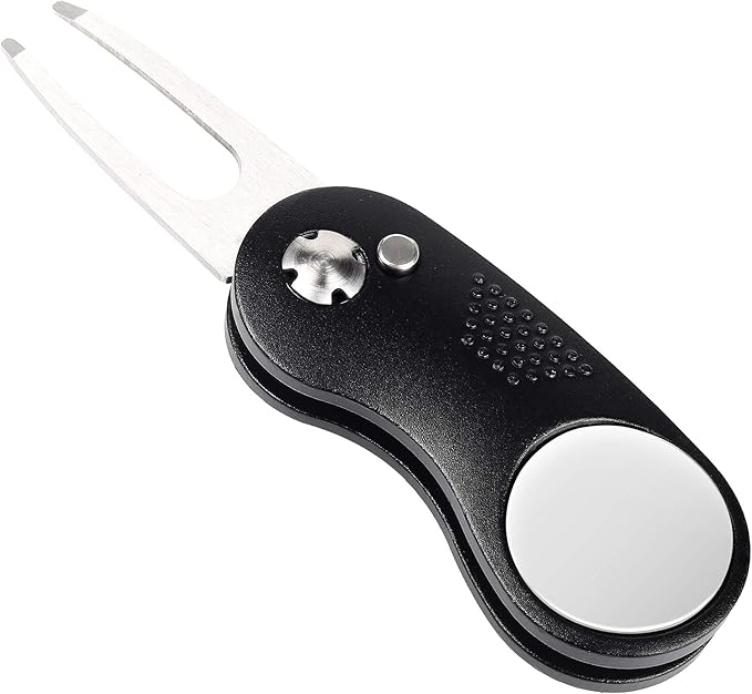 Mile High Life Golf Divot Repair Tool, All Metal Foldable Divot Tool with Pop-up Button & Magnetic Ball Marker