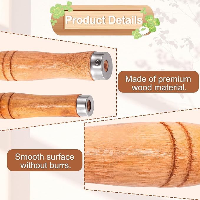 4 PCS Wooden File Handles with Strong Metal Collars, Medium Wooden Handle for 6"-8" File and Large Wood Handle for 10"-12" File, Screwdriver Hand Drill File Handle