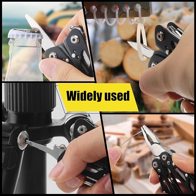 Lasnten 6 Pcs Small Multitool Pliers, Christmas Gifts for Men Stainless Steel Small Multitool Mini Pliers Foldable Knife, Bottle Opener, Screwdriver Apply to Survival, Camping, Dad Gifts (Black)
