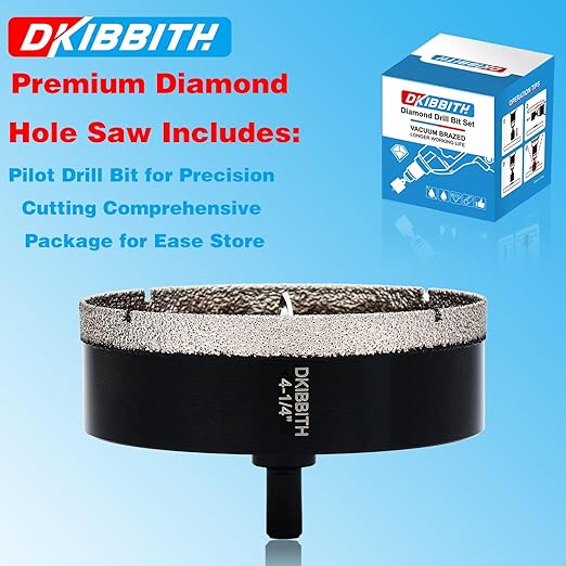 4-1/4" Diamond Hole-Saw Bits with Pilot Drill Bit 4-1/4 in Diamond Tipped Tile Hole Saws with Guiding Bit for Accurate Drilling, for Porcelain Tile Ceramic Pottery Granite Stone Glass Bottles 110mm