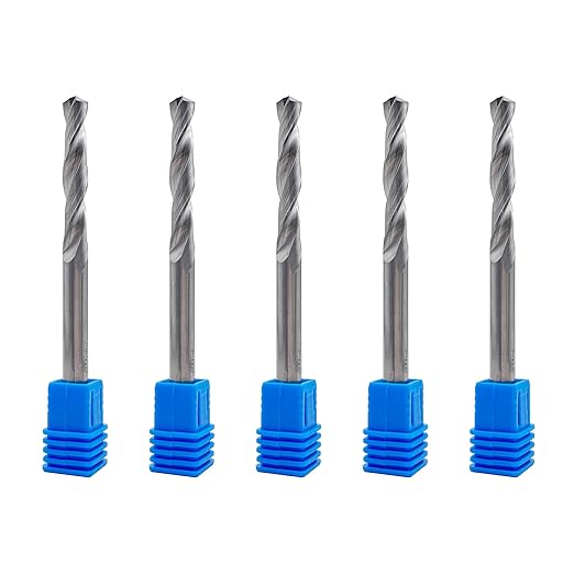 1/4" Solid Carbide Jobber Drill Bits with Straight Shank and 118째 Point Angle, Made from K20 Tungsten Carbide,Applications: for Stainless Steel Alloy Metal, 5-Piece