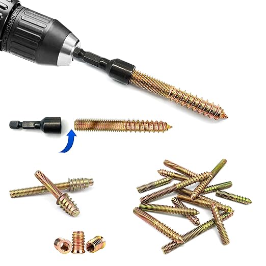 1/4"-20 5/16"-18 3/8"-16 3Pcs Hanger Bolt Driver Double Headed Wood Screws Fully All Threaded Rod Threaded Insert Hexagon Head Drill Driver Bits