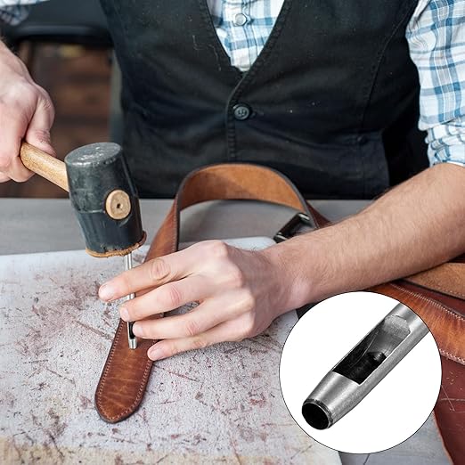 7MM Leather Hole Punch Tool [4PCS] - Metal Round Belt Hole Puncher Use for Leather Working & Belts & Watch Band & Paper & Plastic - [Silver Tone] Round Hollow Tools