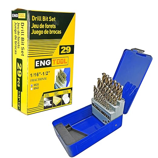 MaxTool Twist Drill Bit Set 29PCs 5% Cobalt HSS M35 Jobber Length Fully Ground for Hardened Steel Metal Cast Iron etc 1/16??to 1/2?? JBS35G10R029