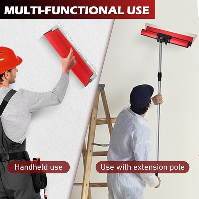Ceeintee Drywall Skimming Blade Set, Include 24" Skimming Blade, 12" Mud Pan, 7" Drywall Compound Rollers, a Extension Handle and Three Drywall Tools for Drywall/Plaster/Wallboard