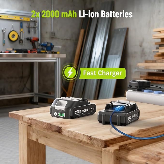21V Cordless Drill & Impact Driver Combo Kit, 3/8" Drill & 1/4" Impact Driver, 2횞2000mAh Batteries, Fast Charger, 16-Piece Bit Set for DIY Projects, Furniture Assembly & Home Repairs