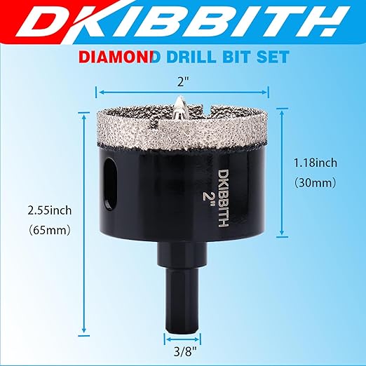 DKIBBITH 2" Diamond Hole-Saw Bits with Pilot Drill Bit - 2" Diamond Tipped Tile Hole Saws with Guiding Bit for Porcelain Tile Ceramic Pottery Granite Stone Glass Bottles 50mm.