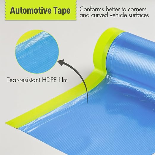 Pre-Taped Masking Film for Painting - 44" x 66' Painters Plastic Sheeting with Automotive Paint Tape and Drape for Covering Cars, Walls, Windows and Furniture Protection (4 Rolls)
