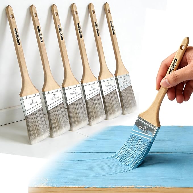 2 Inch Angled Paint Brushes - 6 PCS, Wood Paint Brush Set with Ultra-Dense Soft Bristles for Walls, Trim & Detail Work - Edge Painting Brush