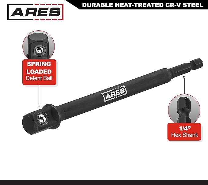 ARES 22023-6-Inch Impact Grade Socket Adapter Set - Turns Impact Drill Driver into High Speed Socket Driver - 1/4-Inch, 3/8-Inch, and 1/2-Inch Drive