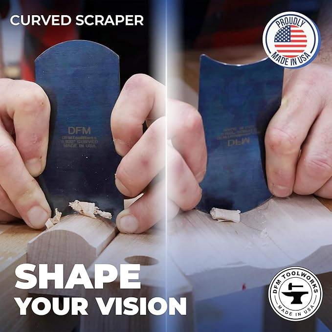 Blue Curved Cabinet Scraper Cards - Cabinet Scraper for Woodworking, Card Scraper Tool for Precision and Fine Finishes - Ideal Tool for Woodworking Projects - Made in USA (Set of 3)