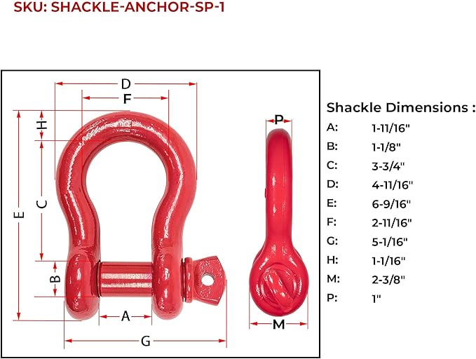 Mytee Products 1" Anchor Shackle Forged Carbon Steel w/Alloy Screw Pin WLL # 8.50 Tons (17,000 lbs) | Double Rust Protection Heavy Duty D Ring Shackle for Towing, Rigging & Vehicle Recovery (4 Pack)