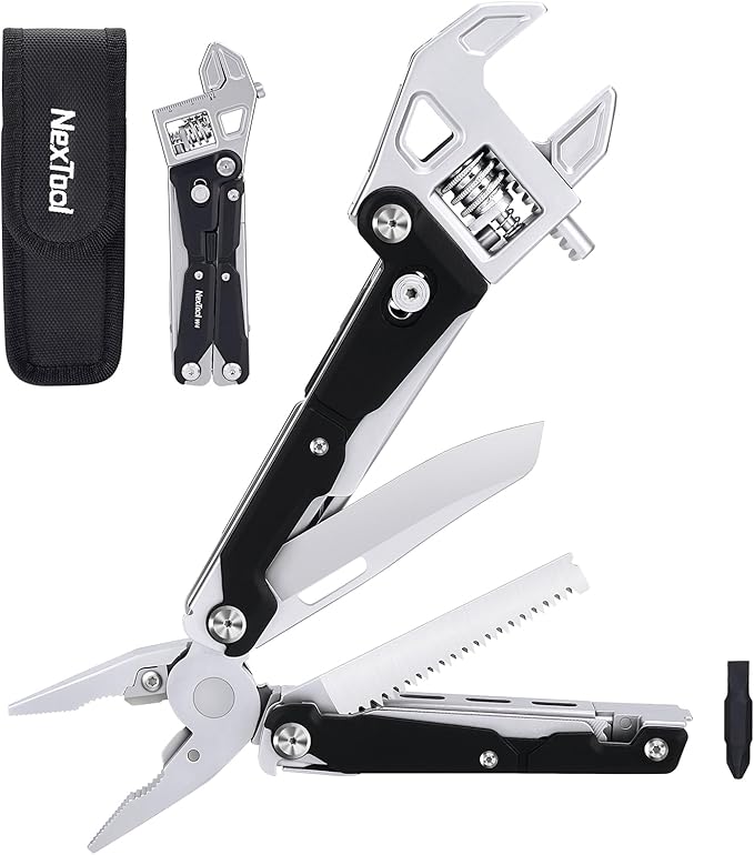 NexTool W4 Adjustable Ratchet Wrench Multitool, 11-IN-1 Foldable EDC Tool with Pliers, Knife, Saw and Screwdriver, Multi Tool for Camping, DIY, and Gifts for Him